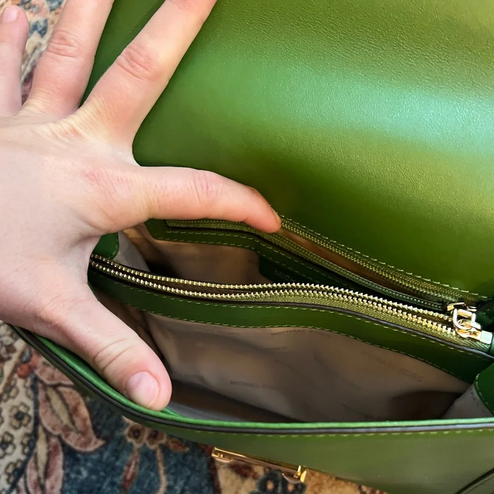 Michael Kors Vibrant Green Leather & Gold Accent Whitney Shoulder Bag, EUC - Picture 4 of 10